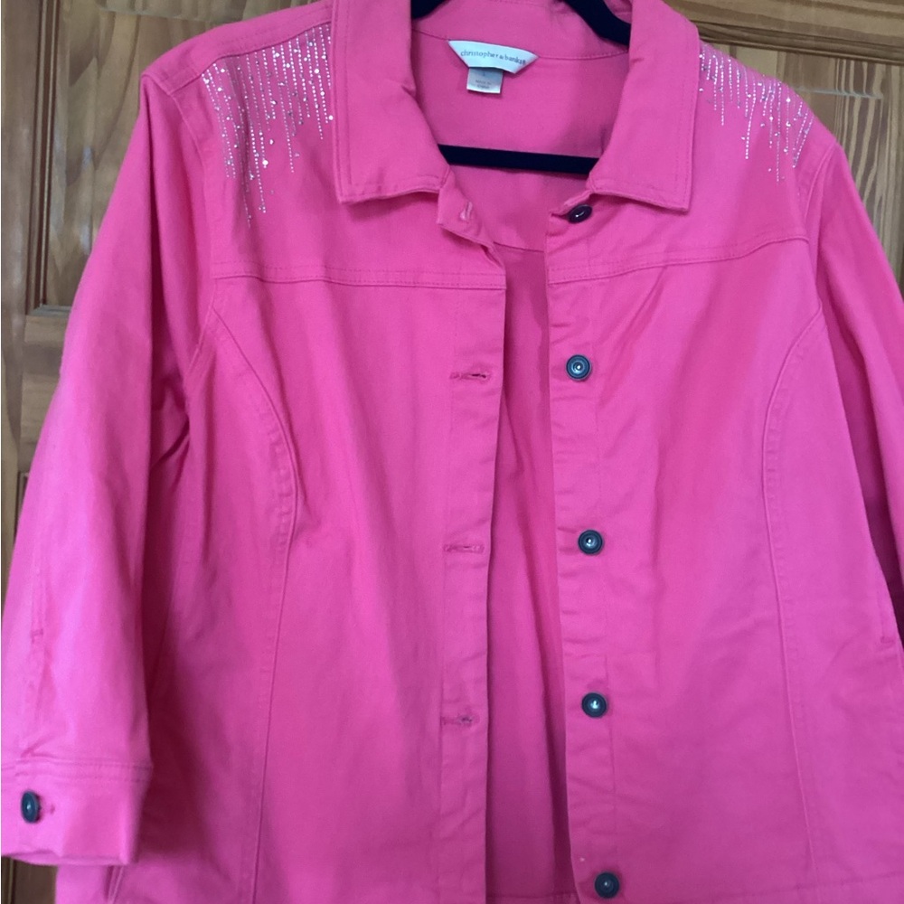 Christopher & Banks Women's Pink Denim Jacket with sparkle!
